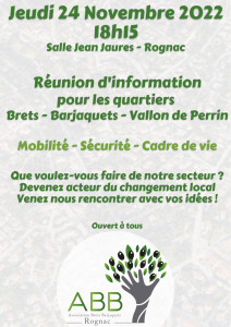 Lire la suite à propos de l’article Réunion d’information 24 Novembre 2022 à 18h15 salle Jean Jaurès à Rognac.